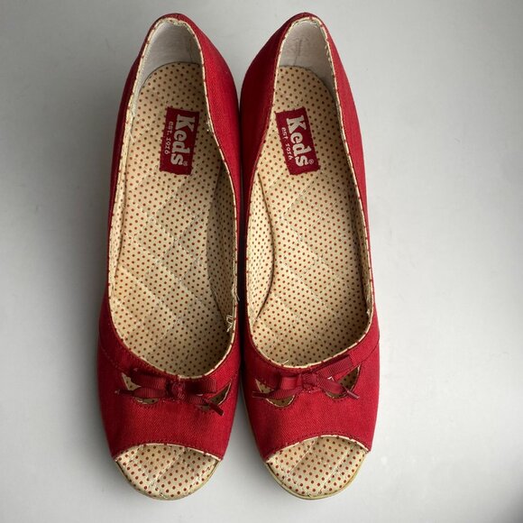 Keds Red Peep Toe Wedges with Bow - Picture 7 of 7